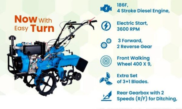 Riga Italy 9 HP Back Rotary Diesel Power Tiller/Weeder with 186f Engine - Image 2