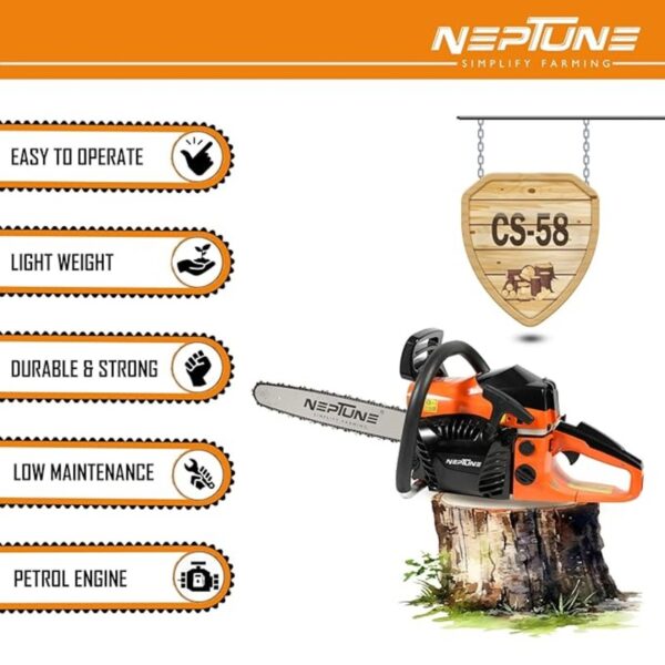 NEPTUNE SIMPLIFY FARMING CS-58, 58-cc Chainsaw Machine with 22 inch Guide Bar for Cutting/Logging Woods, Felling Trees - Image 4