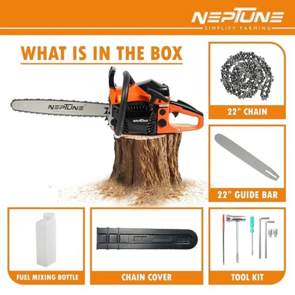 NEPTUNE SIMPLIFY FARMING CS-58, 58-cc Chainsaw Machine with 22 inch Guide Bar for Cutting/Logging Woods, Felling Trees - Image 2