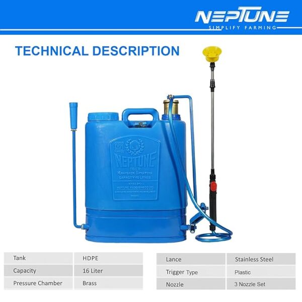Neptune Simplify Farming 16L Knapsack Hand Operated Sprayer (Hariyali-10) for Gardening, Farming & Sanitization - Image 2