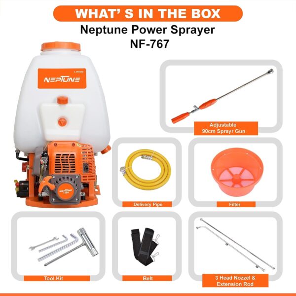 Neptune Knapsack Power Sprayer NF-767 (B), 25L Petrol 31 CC 4 Stroke Pest Sprayer With Brass Pump - Image 4