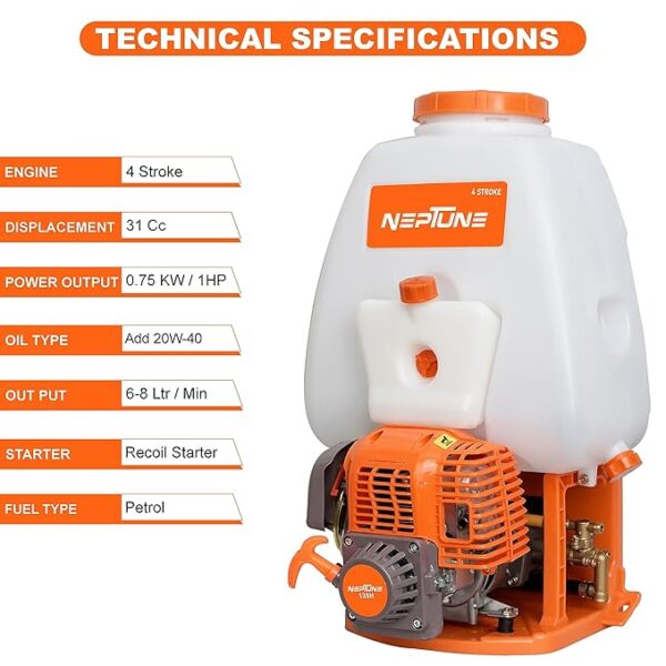 Neptune Knapsack Power Sprayer NF-767 (B), 25L Petrol 31 CC 4 Stroke Pest Sprayer With Brass Pump - Image 2