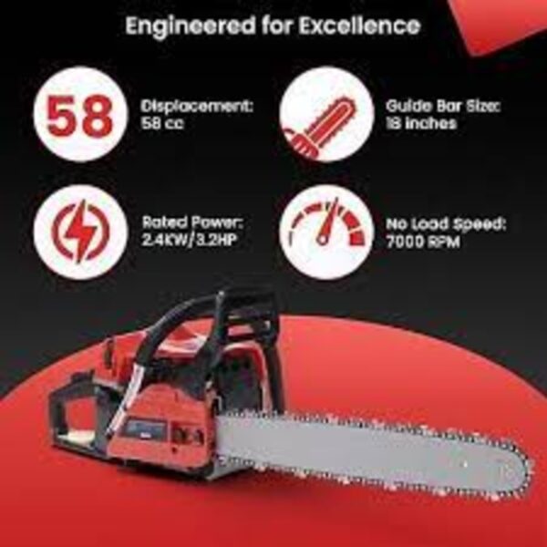 Siddhi Economy 58 cc Petrol Chainsaw | Wood Cutter with 22 inch Guide Bar and Free Accessories - Image 2