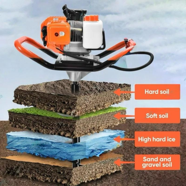Siddhi Agritech Heavy Duty 2-stroke, 2.6 HP 52-cc with 4 and 8 inch Drill Bit For Earth Auger/ Post Hole Digger Machine - Image 2