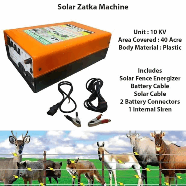 Siddhi 10 KV Solar Zatka Machine for 40 Acre Area with Cables, Battery Connector and Internal Siren - Image 2