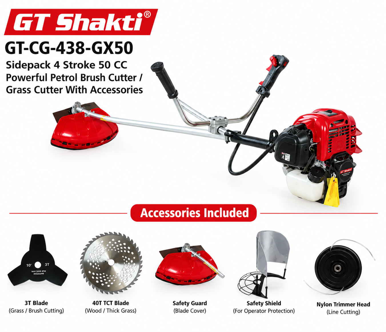 GT Shakti GT-CG-438-GX50, 50CC 4 Stroke  Brush Cutter